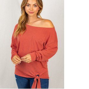 Plus/Reg White Birch Boat Neck Front side Knot top
